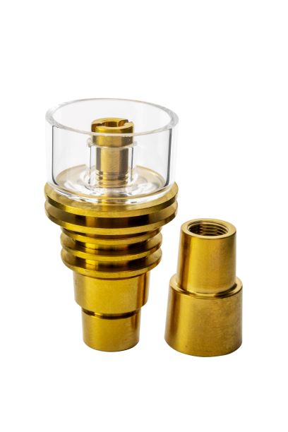 HIGH FIVE - HYBRID TITANIUM NAIL WITH QUARTZ UNIVERSAL DEEP DISH (25mm) With Matching Carb Cap