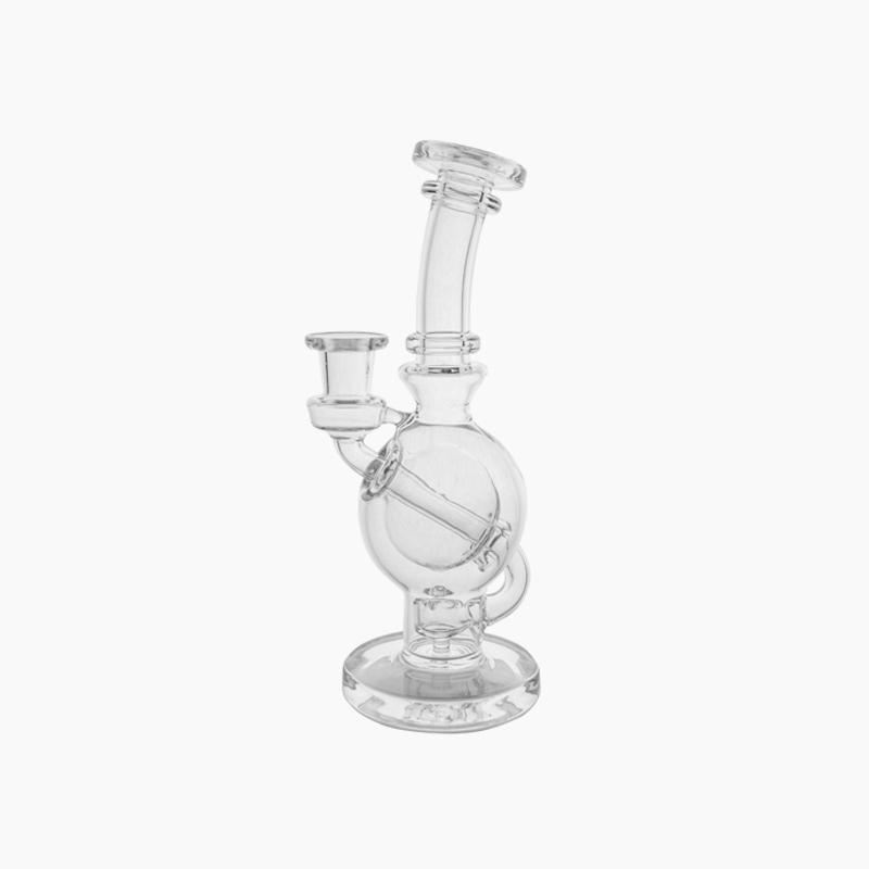 Ball rig. Straight neck, borosillicate glass with flared mouthpiece. Flared mouthpiece, weight: 9 ounces, height: 8