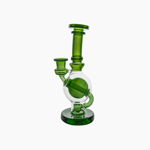 Green Ball rig. Straight neck, borosillicate glass with flared mouthpiece. Flared mouthpiece, weight: 9 ounces, height: 8